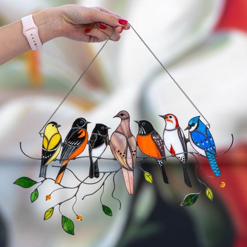 Bunte Glasfensterhänger mit Vogelmotiv