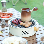 Kompakter Tischgrill mit Holzgriffen – 28 cm Durchmesser