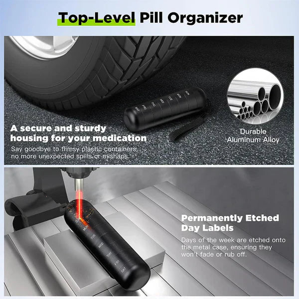 Wasserdichter Aluminium Pillenorganisator mit 7 Fächern – MediSafe Wochenbox
