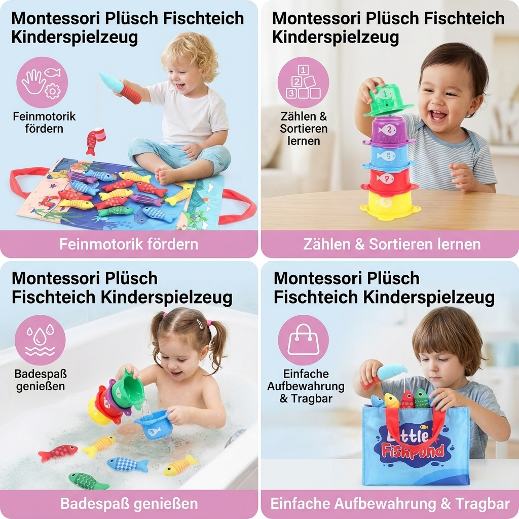 Kinderspielzeug Fischteich aus Plüsch im Montessori-Stil