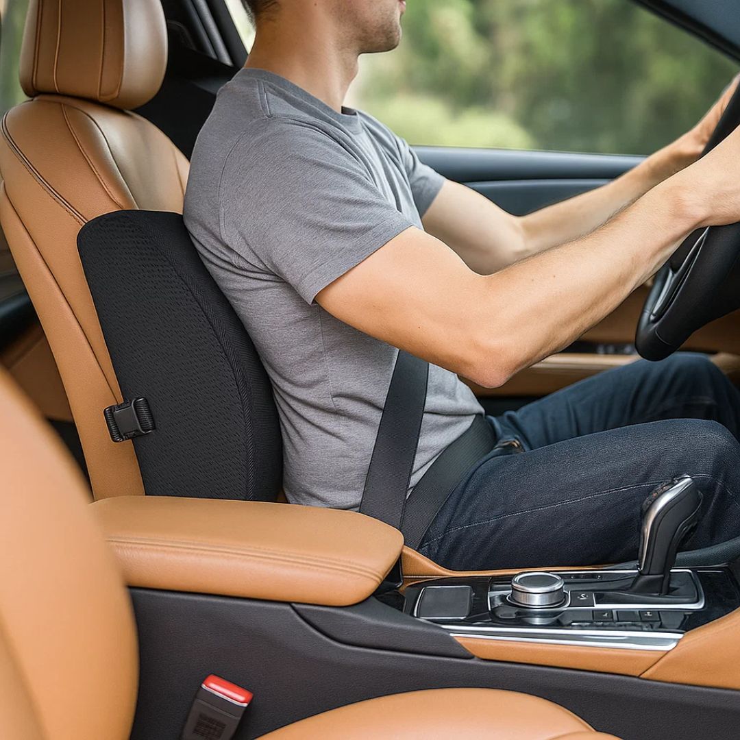 KomfortPlus | Ergonomisches Lendenkissen für Auto - Gedächtnisschaum - Atmungsaktiv für Pendler und lange Fahrten