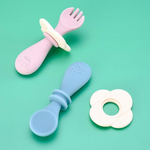 Silikon Besteck für Babys – Lernlöffel und Gabel mit Sicherheitsring