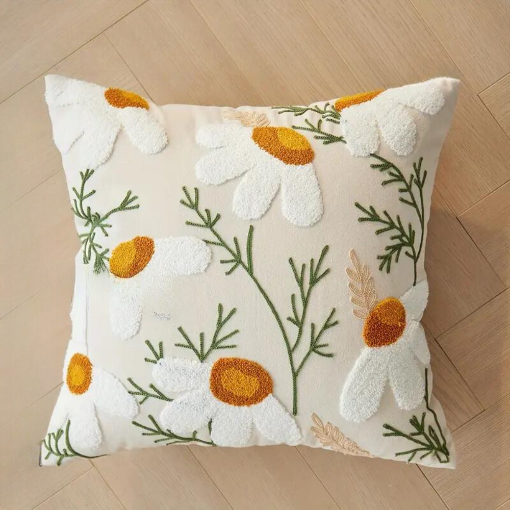 Kissenbezug mit fröhlichem Blumen- und Pflanzenmuster