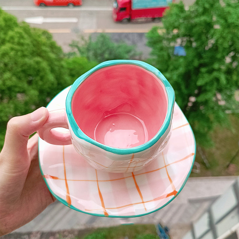 Handbemalte Kaffeetasse aus Keramik mit Untertasse – Teeset