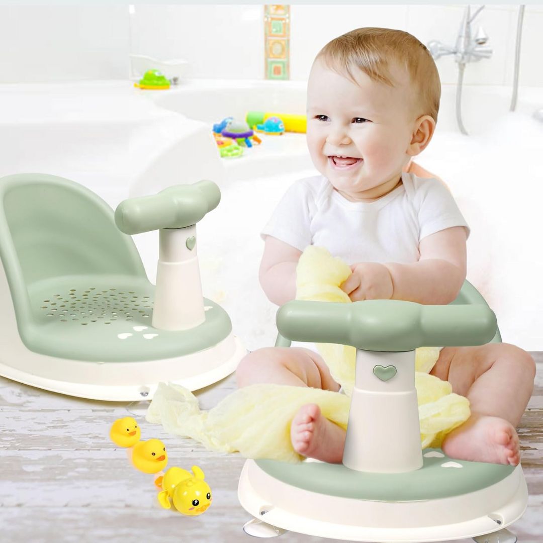 Rutschfester Baby-Badewannensitz – Edelstahl-Saugnäpfe – Weiche Polsterung – Freihändige Nutzung für Eltern