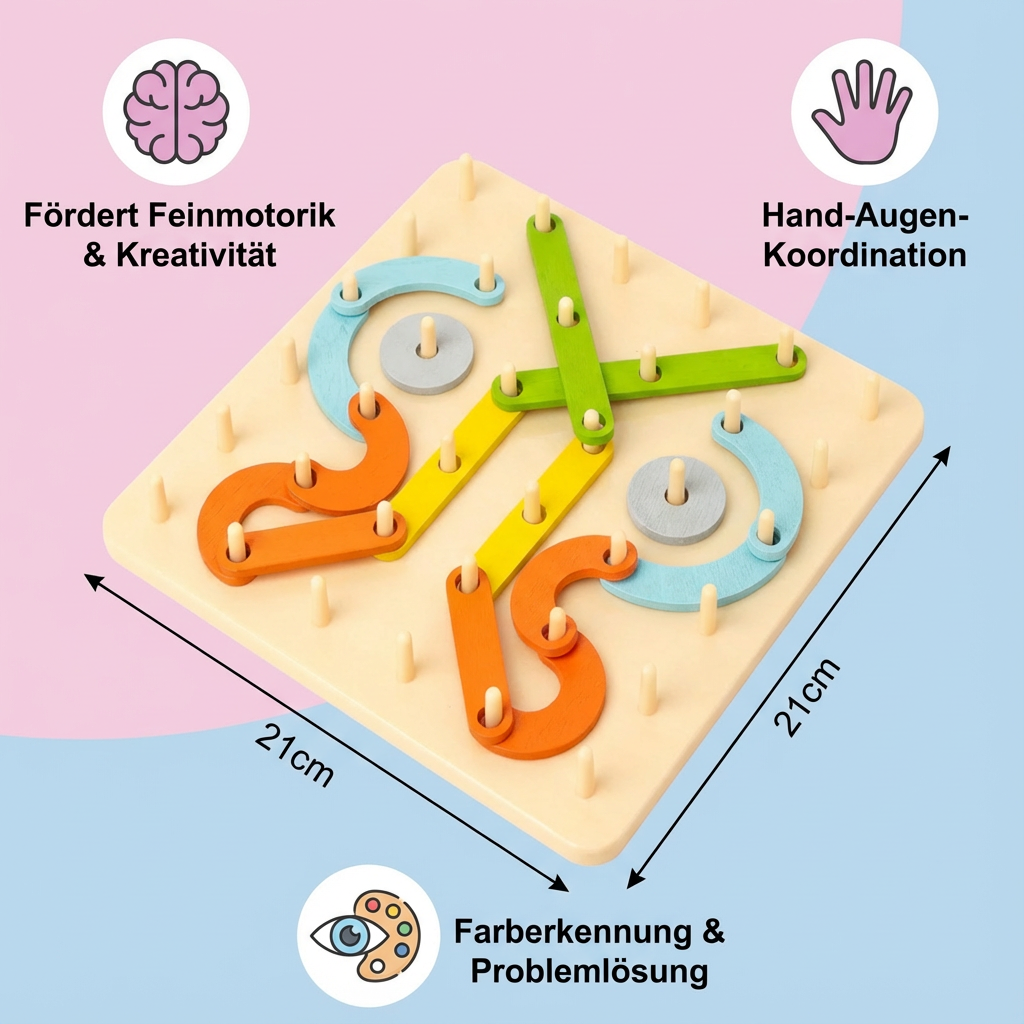 Holzpuzzle Spielzeug mit Montessori Design für kreative Nagelspiele