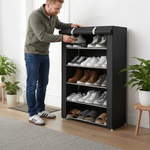 Schuhschrank mit Stoffabdeckung und stabilem Stahlrahmen – 6 oder 8 Fächer