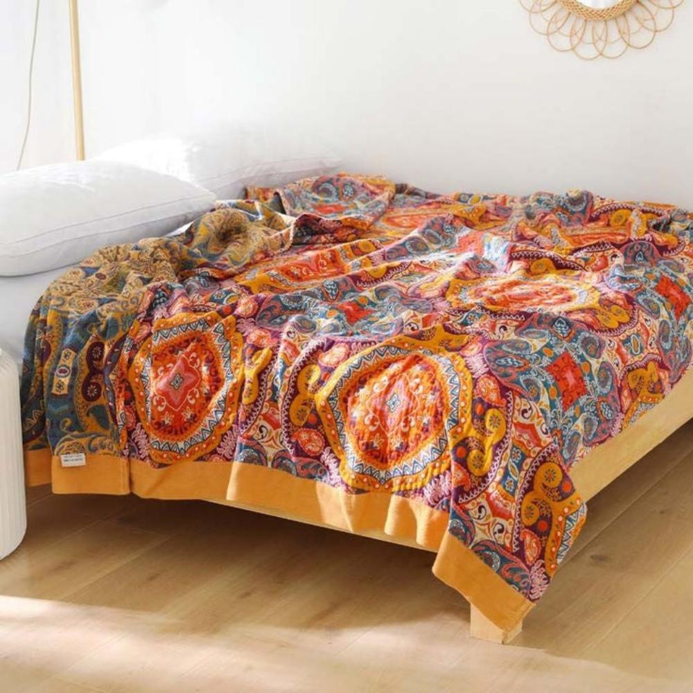 Erfrischende Boho Wende-Decke aus 100% Baumwolle