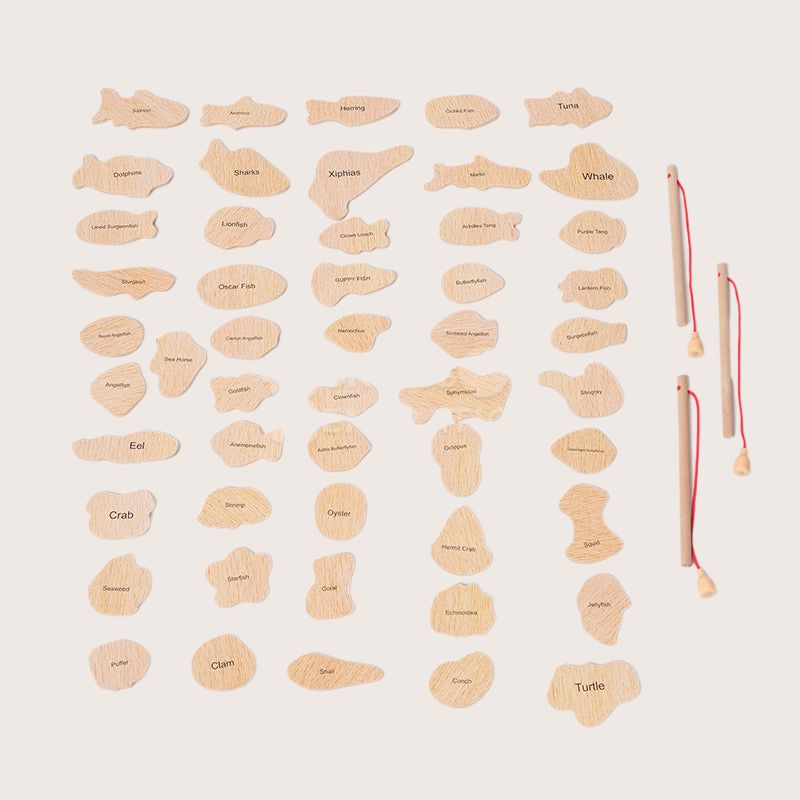 Magnetisches Angelaus Spielzeug aus Holz – 35 bunte Fische