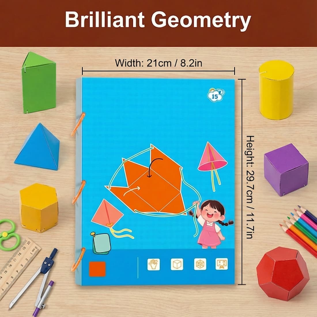 Interaktives 3D Geometrie-Lernbuch für Kinder mit beweglichen Formen