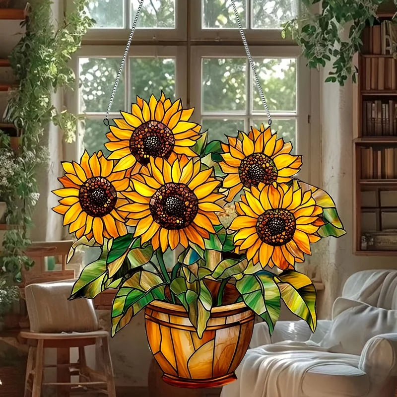 Sun Glow 2D Acrylic Flower Pot with Suncatcher for Windows