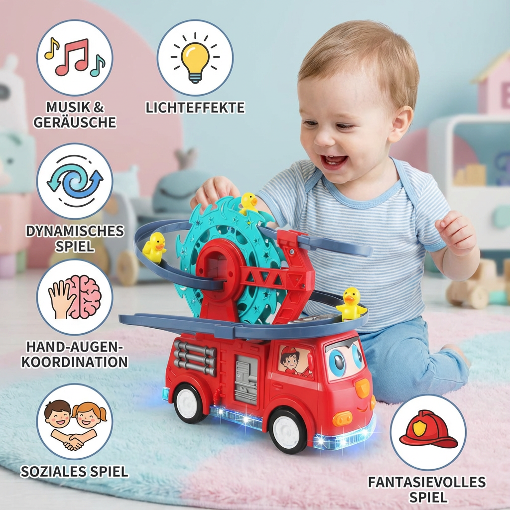 Spielzeugauto mit Feuerwehr-Ente für Kinder