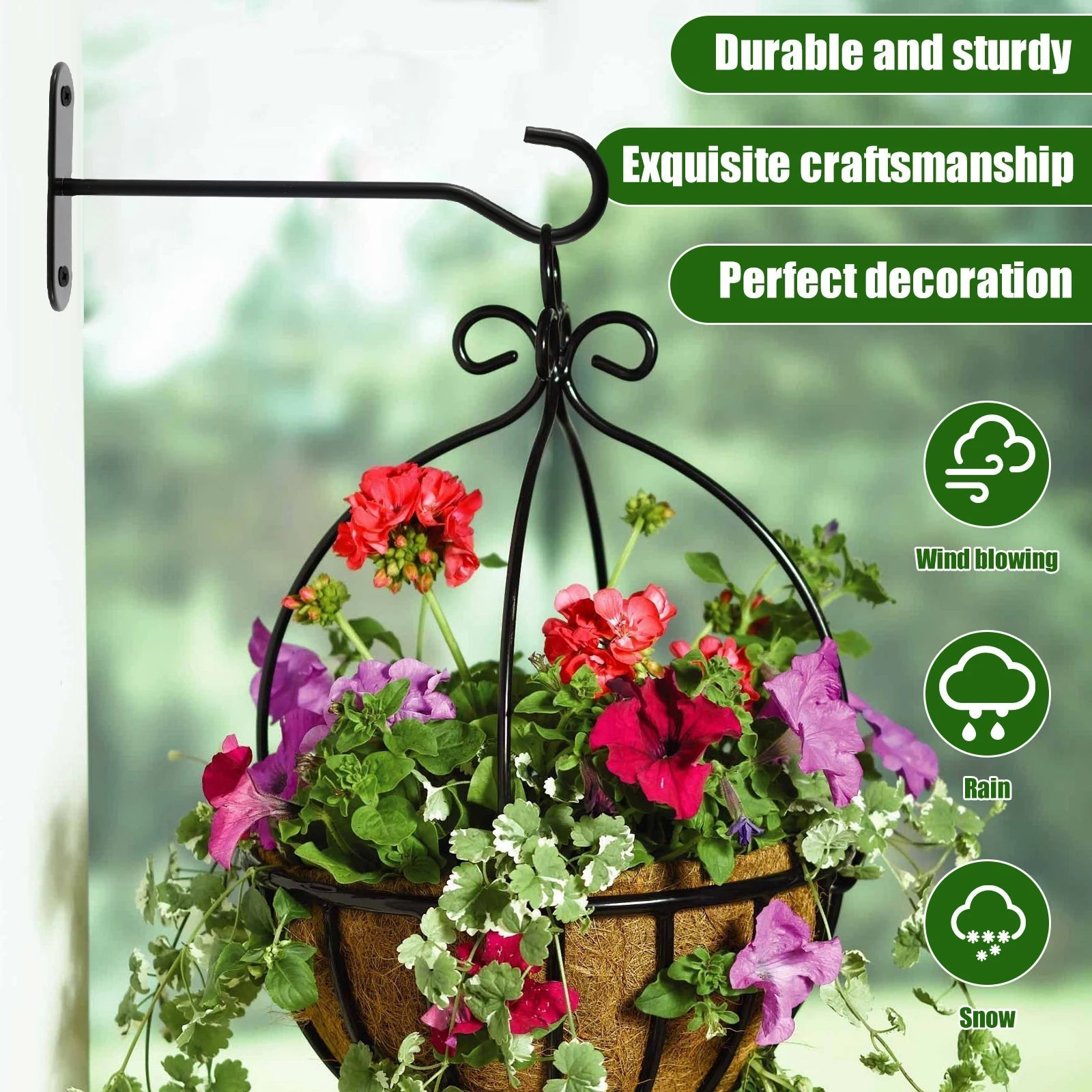 Wall Hooks for Plants – 15 cm Black Iron – Set of 4 with 10 kg Load Capacity