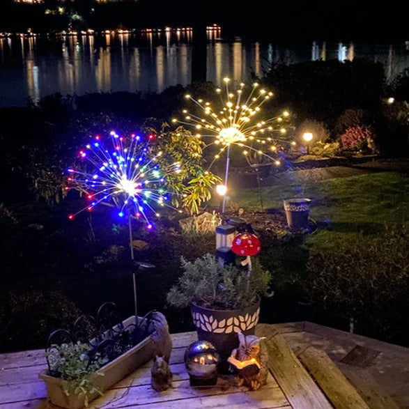 4er Set Solar Feuerwerk Gartenlichter - Wetterfeste LED Dekoleuchten, Solarenergie für Garten und Terrasse