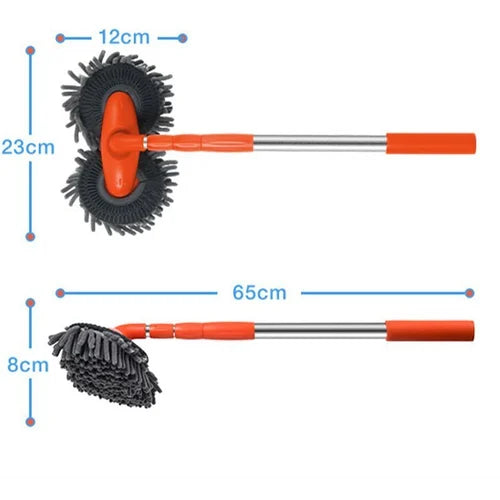 Erweiterbarer Autowaschmopp mit Doppelschichtkopf – Schwarz/Orange