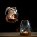 2-teiliges Set Glaskerzenhalter mit Holzsockel - Dekoration im Retro-Zen-Stil | Ideal für Wohnzimmer, Tischdekoration und im Freien