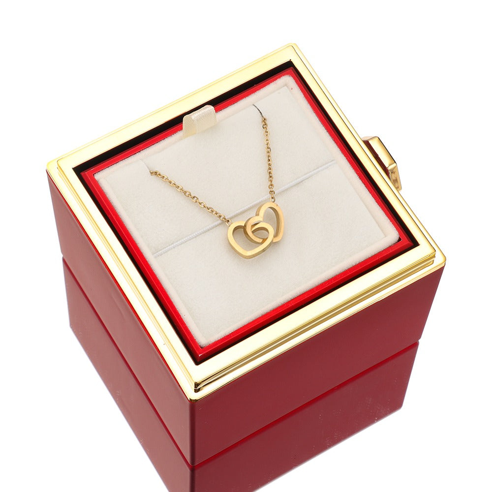 Schmuckkästchen mit ewiger Rose und Herz-Halskette – 14k Weißgold & 18k Gold-Finish