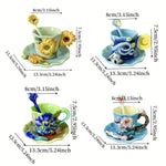 Keramiktasse mit Unterteller – Handbemaltes 3D-Design inspiriert von Van Gogh