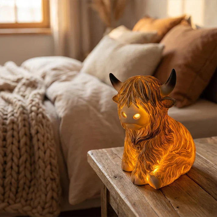 Niedliche Highland-Rinder Nachtlampe aus hochwertigem Harz