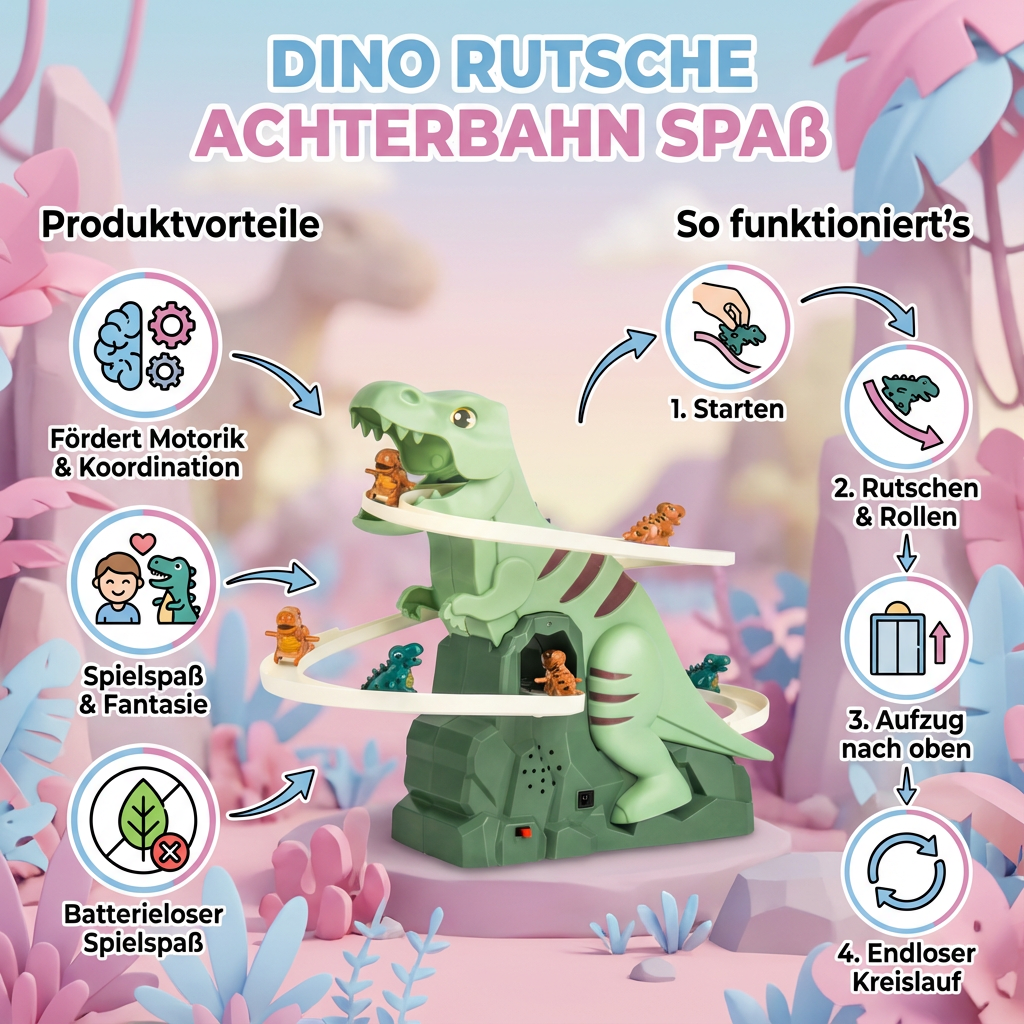 Rutschbahn mit Dinosauriern – Spaßige Achterbahn für Kinder