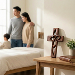 Holzkreuz Wanddekoration mit Verschlungenen Herzen