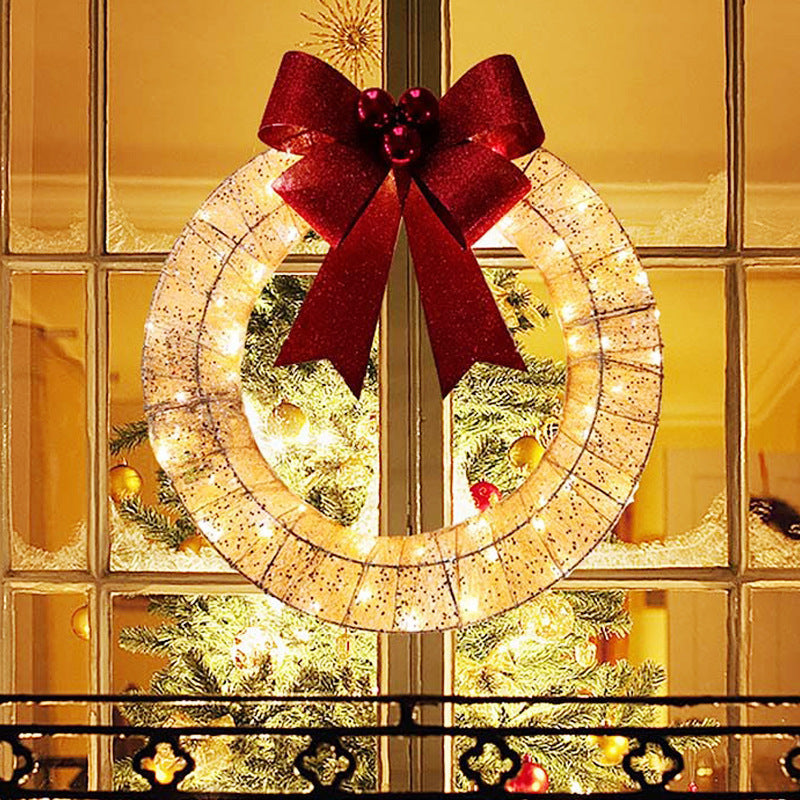 Beleuchteter Weihnachtskranz in Gold-Grün 50cm – Handgemachter Türkranz mit LED