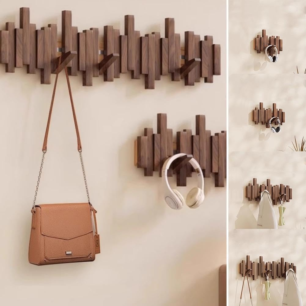 Elegant wooden coat rack with flexible magnetic hangers