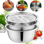 Vielseitiges Edelstahl-Schüsselset mit Reibe und Sieb – 3-in-1 Lösung