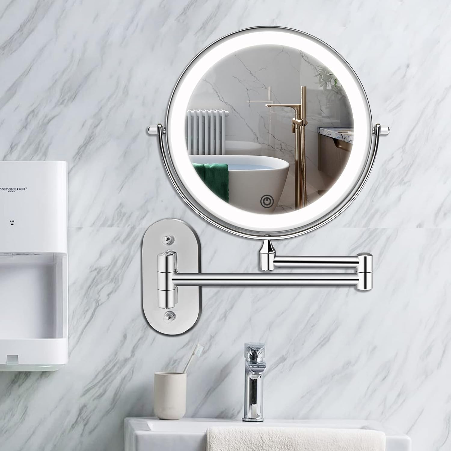 Eleganter Wandspiegel mit 10-facher Vergrößerung und USB-Ladefunktion