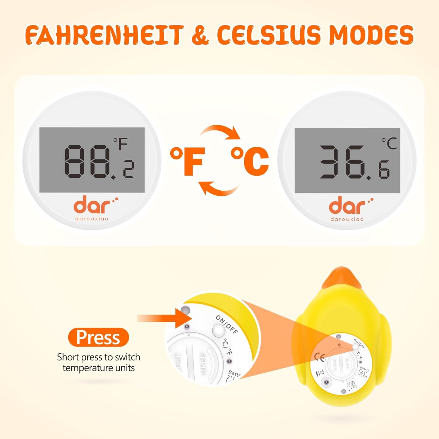 Safe Baby Bath Thermometer with Color Display and Warning System