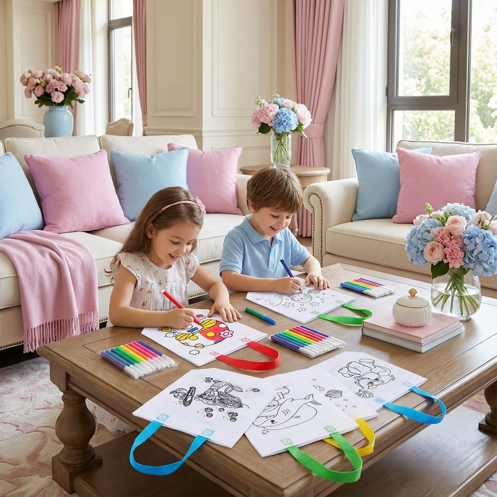 Bastel- und Malset für Kinder mit Stiften und Taschen