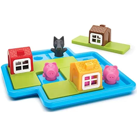 Puzzle und Geschicklichkeitsspiel mit 3 Schweinchen und dem Wolf