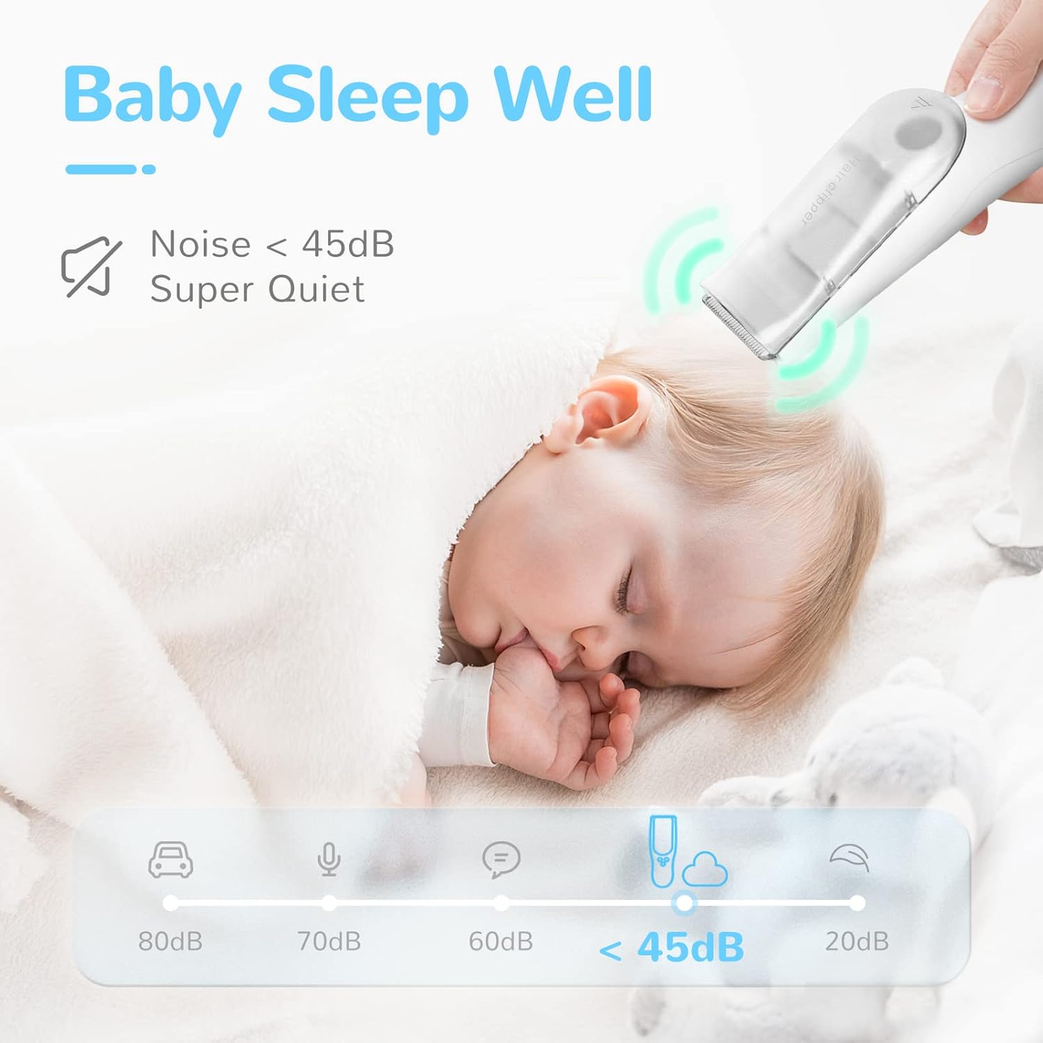 Wasserdichter, wiederaufladbarer Haarschneider für Babys mit Vakuumsystem und Aufbewahrungsbox