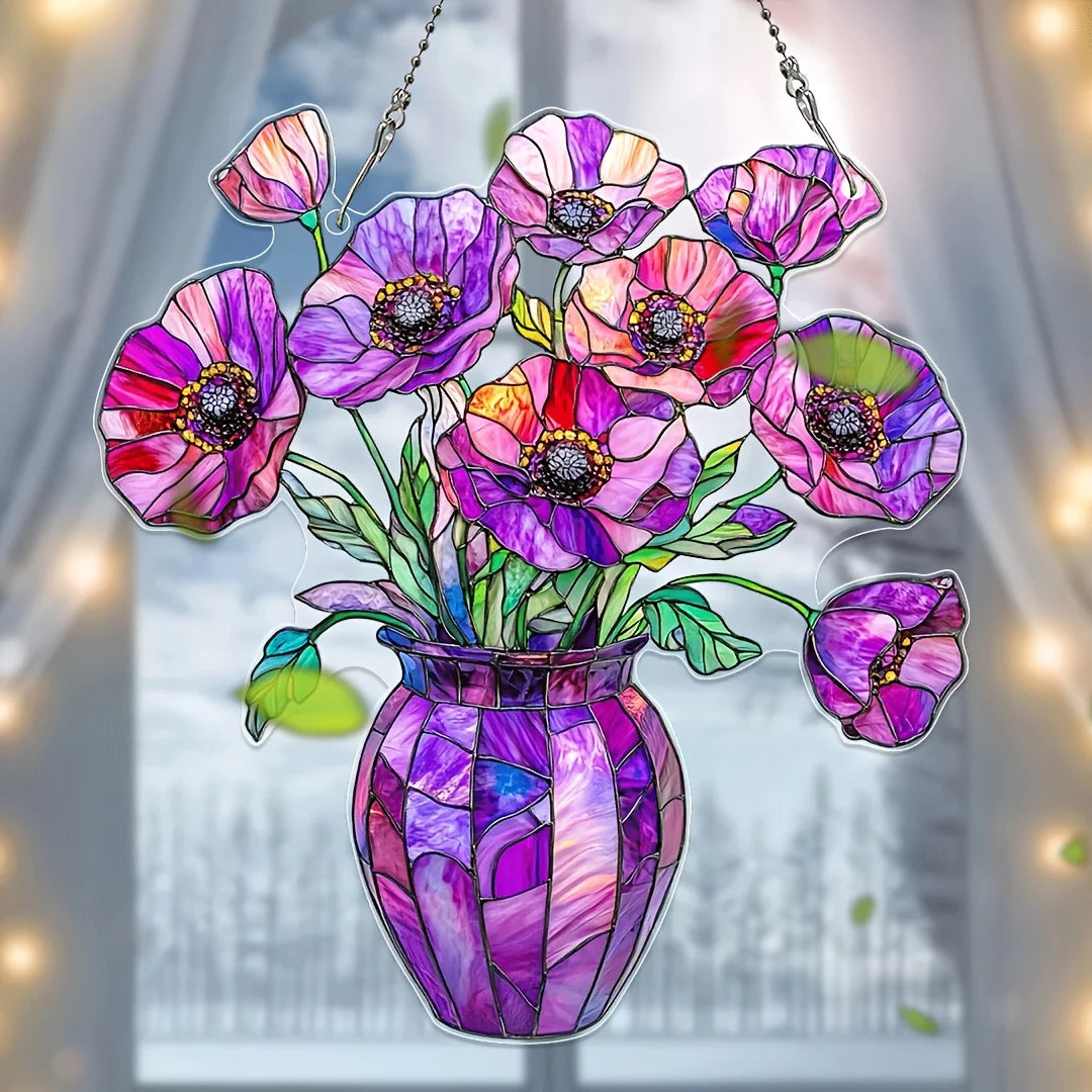 Sun Glow 2D Acrylic Flower Pot with Suncatcher for Windows