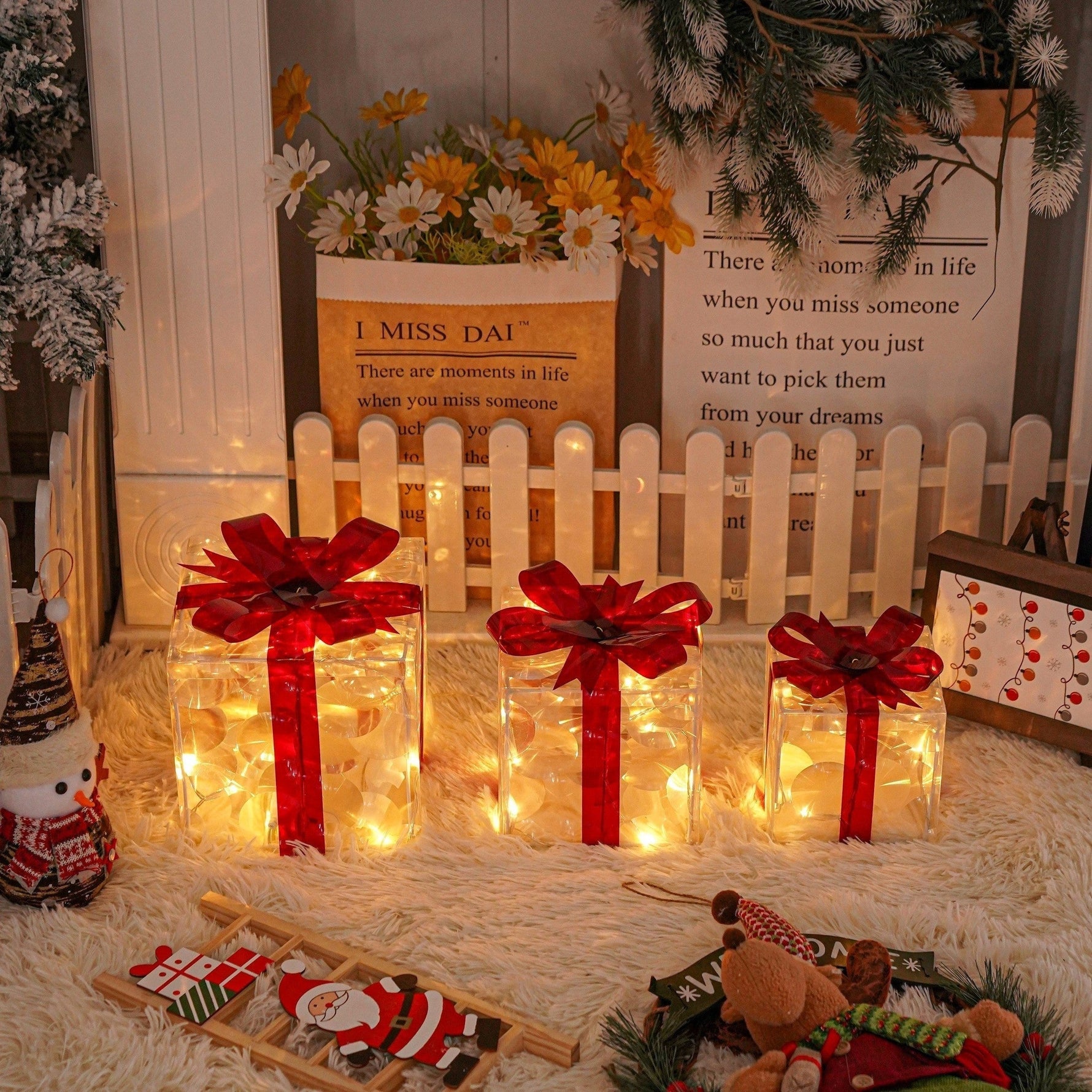Leuchtende Geschenkboxen – Set mit 3 LED-Weihnachtsgeschenken für drinnen und draußen