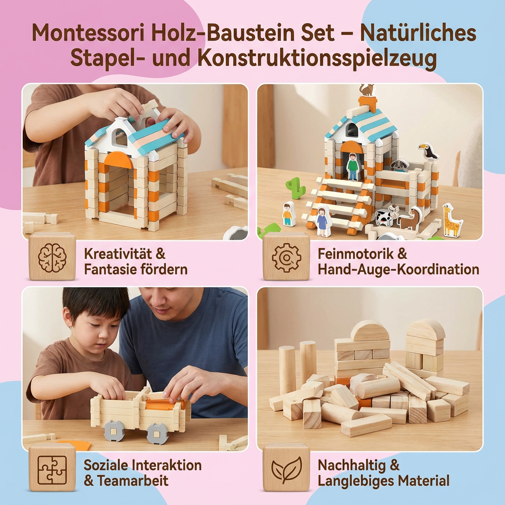 Holz-Baustein Set im Montessori-Stil – Stapel- und Konstruktionsspielzeug