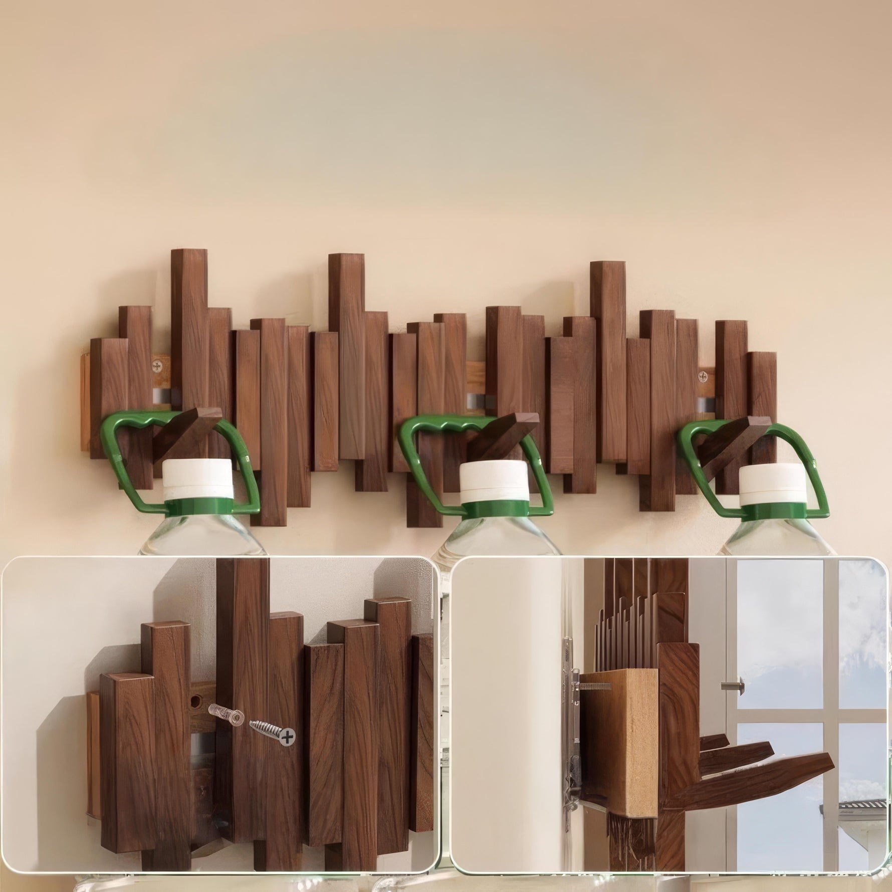 Elegante Holzgarderobe mit flexiblen Magnetaufhängungen