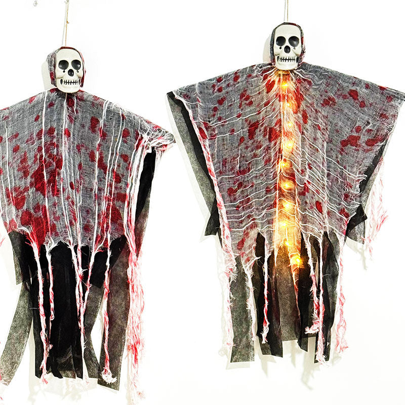 Gruselige Halloween-Dekoration – Leuchtender Schädelgeist in Blutrot