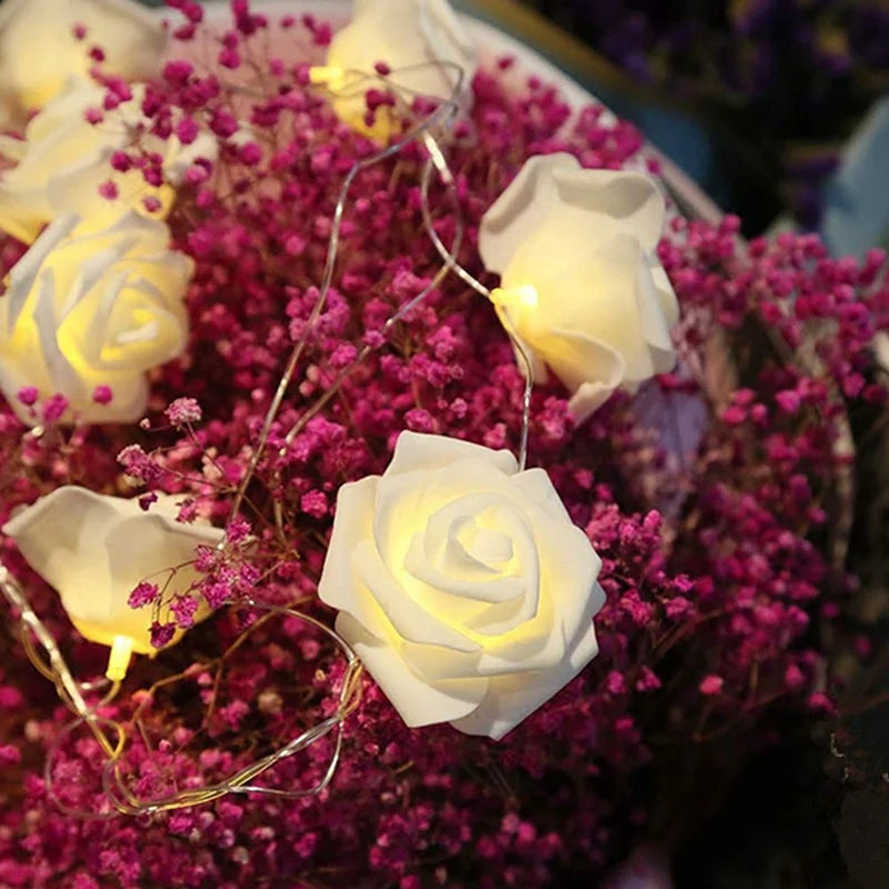 Romantic LED Rose Blossom Fairy Lights | 10/20 Warm White Lights | Cordless for Weddings and Decoration