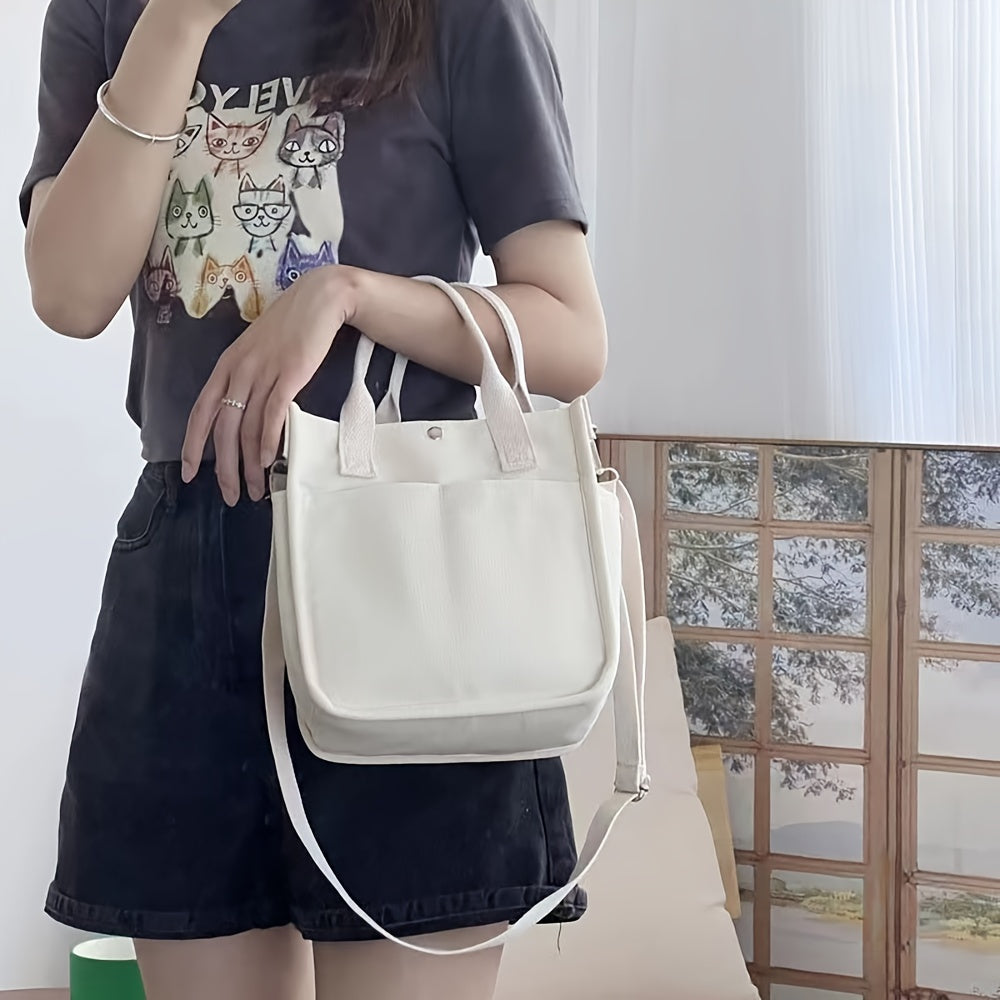UrbanEase Canvas Umhängetasche – Weiße Schultertasche mit Magnetverschluss und verstellbarem Gurt