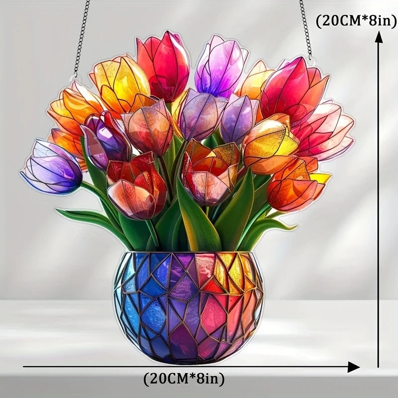 Sun Glow 2D Acrylic Flower Pot with Suncatcher for Windows