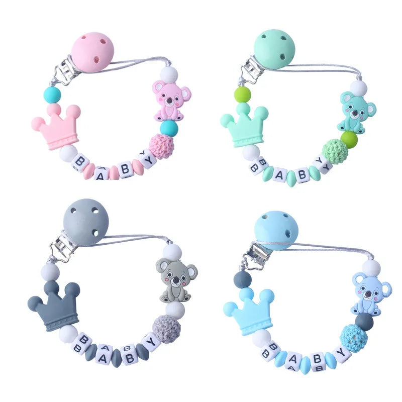 Schnullerclip für Babys mit Bären- und Kronenmotiv