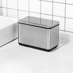 Space-saving stainless steel waste bin with lid for kitchen and bathroom
