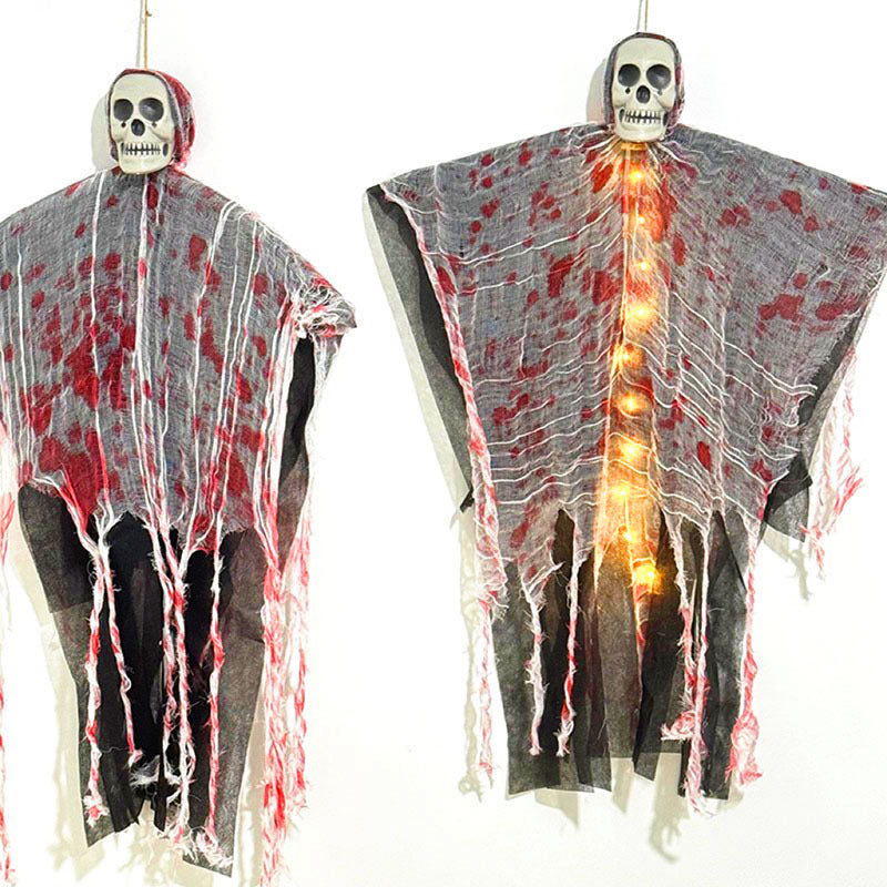 Gruselige Halloween-Dekoration – Leuchtender Schädelgeist in Blutrot