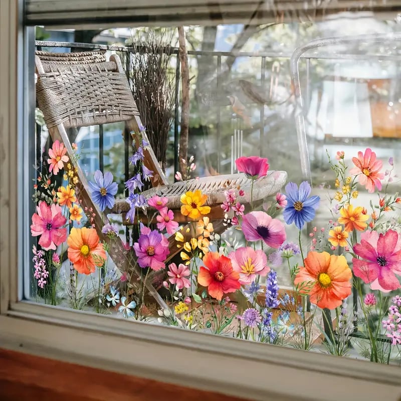 Bunte Fensteraufkleber mit Blumen- und Schmetterlingsmotiven