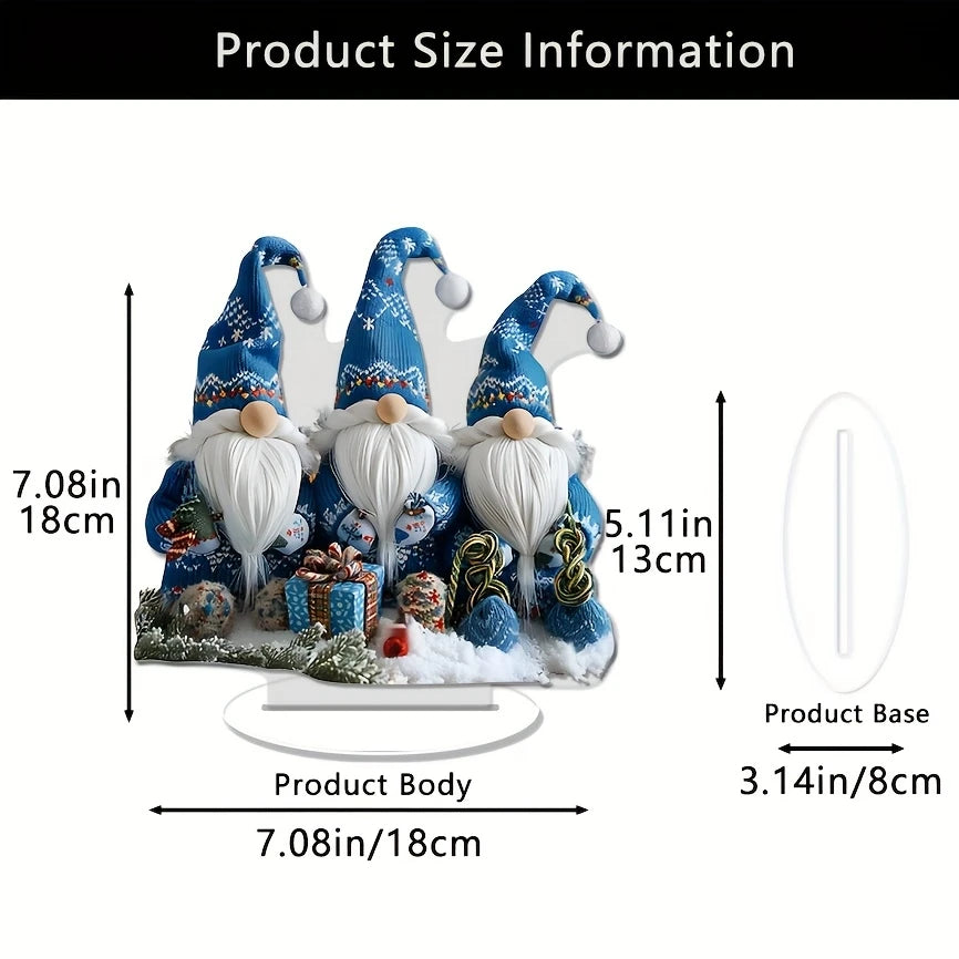 Scandinavian Acrylic Christmas Dwarf | 18 cm Table Figurine | Set of 3 Blue Gnomes for Festive Decoration