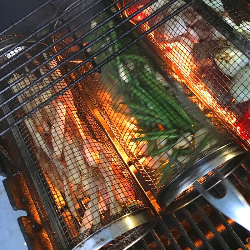 Edelstahl Grillkorb mit Rollen für BBQ