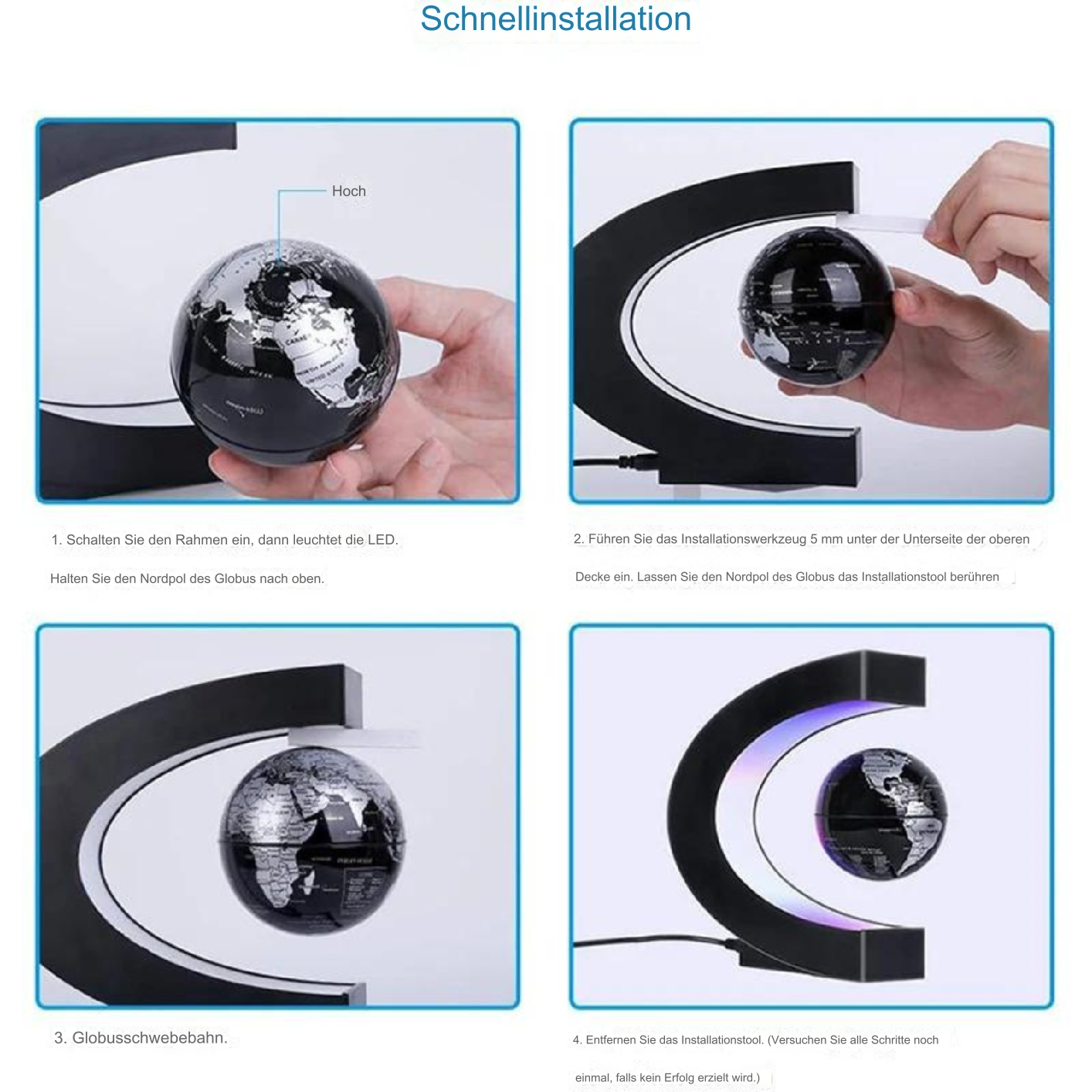AstroGlobus LED Weltkugel – Schwebende Globenlampe mit magnetischer Aufhängung