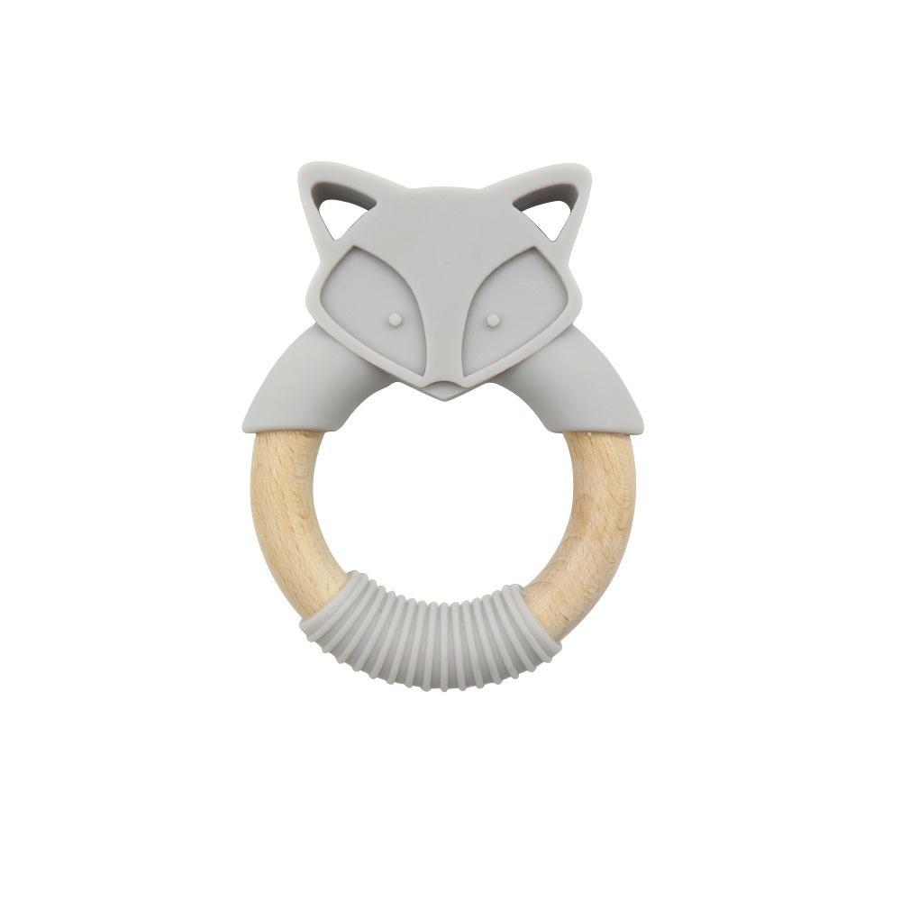 Zahnungshilfe im Fuchsdesign – Beißring aus Holz und Silikon für Babys