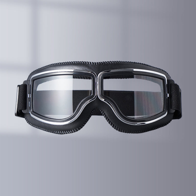 Vintage Motorradschutzbrille mit wechselbaren Gläsern und Komfortpolsterung